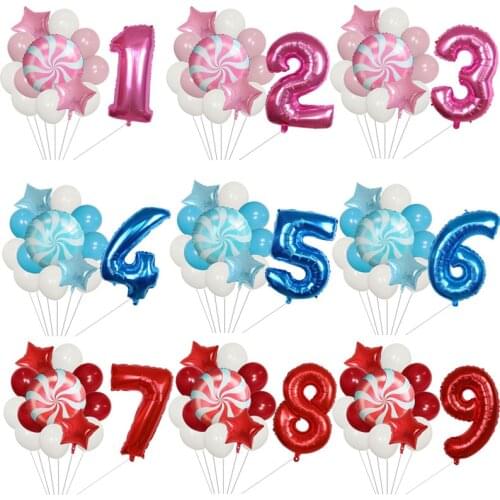 13Pcs 18inch Fashion Foil Candy Number Balloons Windmill Helium Balloon Baby Shower Globos Children Birthday Party Wedding Decor