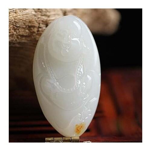 Xinjiang Hetian jade suet white jade Buddha pendant grain Kunlun jade white jade pendant