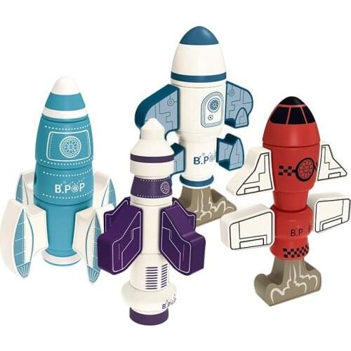 4 PCS Kids netic Rocket Puzzle Toy Parent-Child Interaction Early Education netic Stacking Robots Blocks for Kids