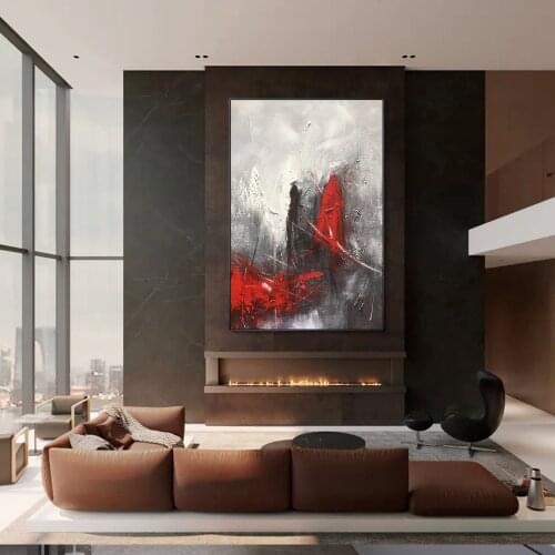 Modern Abstract Red Black Grey Hand Painting Canvas Texture oil painting acrylic large wall art picture for home decoration