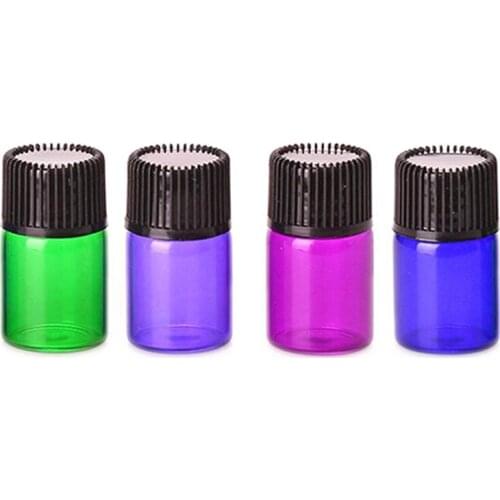 1pcs 1ml 2ml 3ml Mini Colorful Perfume sample Liquid Glass Bottle with Orifice Reducer and Cap Small Essential Oil Clear Vials