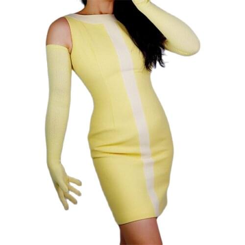 Extra Long Knitted Gloves 70cm Five Fingers High Elastic Contains Wool Female Evening Party Gloves Yellow WMX04