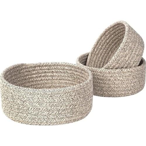 Cotton Rope Nesting Bowls Woven Basket Cute Closet Baskets and Bins for Shelves Table Organizers Storage Basket, 3PCS