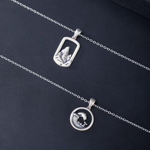 VLA 925 Sterling Silver Creative Retro Couple A Solemn Pendant Of Love Necklace Personalized Mountain And Sea Pendant