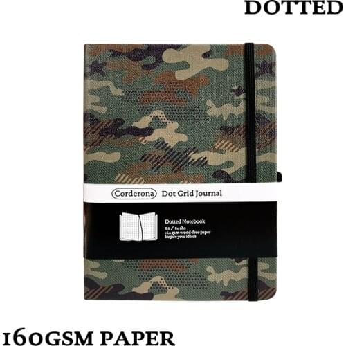 Camouflage B6 Dotted Notebook Dot Grid Journal 160gsm Hard Cover Elastic Band Thick Paper Travel Diary Planner