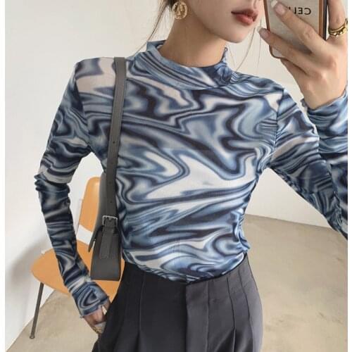 Spring Autumn Korean Fashion Casual Slim T Shirt Women Long Sleeve All Match Simple Gradient Tie Dye Tee Shirt Femme Clothing