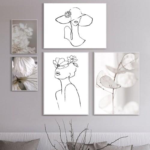 Women Body Line Drawing Abstract Canvas Painting Posters And Prints Modular Wall Pictures Home Decor Minimalist Flower Wall Art