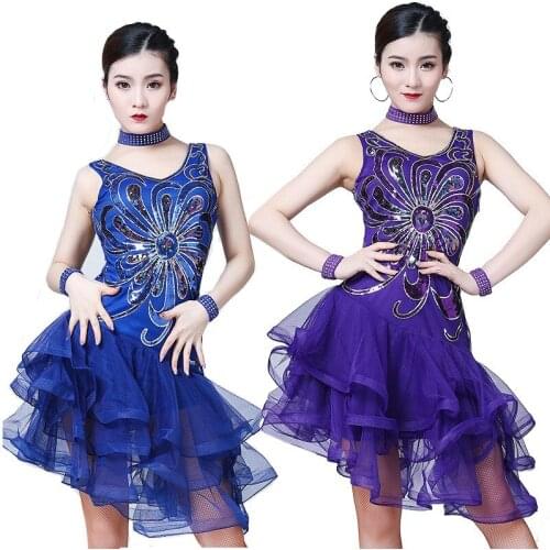 2019 Women Latin Jazz Dance Dress Performance Sequin Beaded Embroidery Girls Lady Sexy Salsa/Ballroom/Tango/Cha Cha Competition