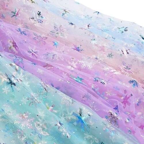 1.6*1 Meter Colorful Rainbow Snowflakes Sequin Fabric DIY Baby Shower Skirt Princess Dress Christmas Wedding Decoration Organza
