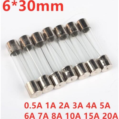 10pcs 6x30mm 250V 0.5A 1A 2A 3A 4A 5A 6A 7A 8A 10A 15A 20A Fast Blow Glass Fuse 6mm x 30mm