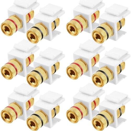 12 Pieces Banana Jack Binding Post Keystone Jack Insert, Black and Red Rings Audio Speaker Keystone Connector Screw Type