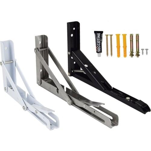 2PCS 8-14Inch Stainless Steel Triangle Folding Bracket White Heavy Duty Bracket Wall Mounted Furniture Hardware
