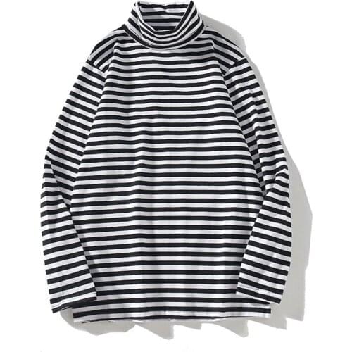 2019 Fashion Brand Mens Long Sleeve T Shirts Men High-Quality Cotton T Shirt Mens Turtleneck Striped T-shirt Tops