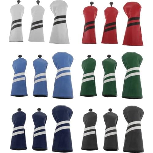3 Pieces PU Leather Golf Wood Head Cover 400cc Fairway Driver Headcover Golf Wood Driver Head Protector with No. Tag