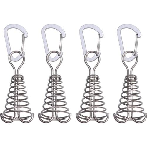 4pcs Tent Wind Spring Wind Rope Buckle Outdoor Camping High Strength Steel Rope Buckle Tent Fixed Buckle Spring Hook Buckle