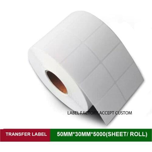 50*30mm*5000 sheets thermal transfer label ink paper quality sticker code labels for packaging and price mark in clothing tag