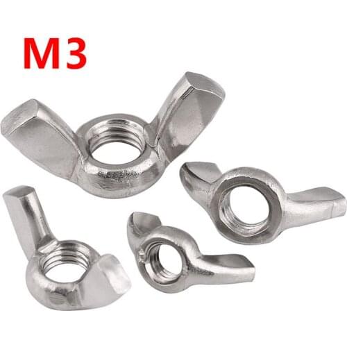 50pcs DIN315 M3 Wing Nuts 304 Stainless steel Hand Tighten Nuts Butterfly Nut Ingot Claw Nuts