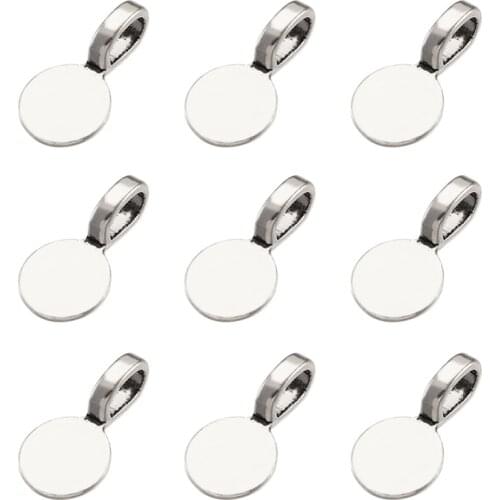 60pcs Alloy Antique Silver Color Glue-on Flat Pad Bails Pendant Flat Round Rectangle Leaf for Jewelry Findings Hole: 6x3mm