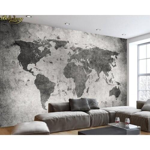 Beibehang Custom Photo Wallpaper European Retro Vintage World Map Cement Wall Bar Coffee Shop Mural papel de parede