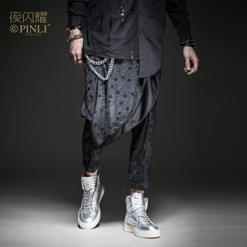 Free shipping New 2020 mens male black Original Design Night shines autumn nightclub casual cropped pants trousers BY201117088