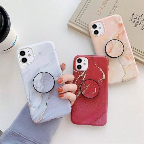 Kickstand Stand Ring Holder Red Yellow Marble Phone Case for iPhone 12 11 Pro XS Max XR X 7 8 Plus se 2 Soft Matte Back Cover