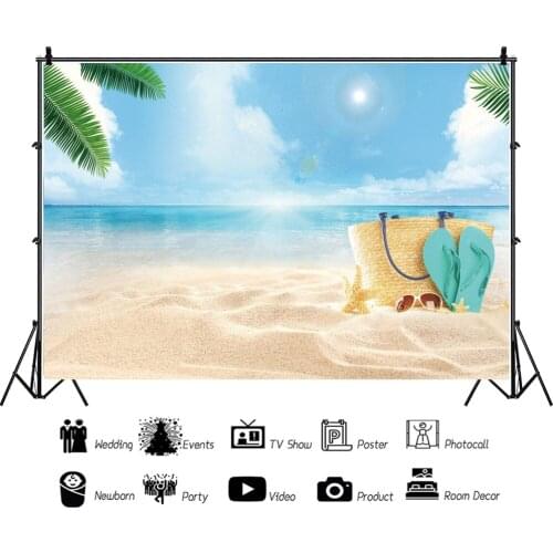 Sea Beach Sand Coconut Tree Holiday Background Photo Shoot Scene Layout Booth Photocalls Portrait Photography Backdrop