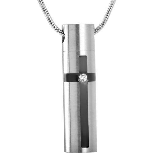 IJD9160 Hold Zircon & Black Enamel Cross Cylinder Crematory urns Jewelry Necklace Ashes Holder Memorial Locket Pendant For Men