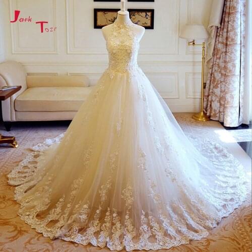 Jark Tozr Custom Made Gorgeous Bridal Gowns Mariage Sexy Backless Beading Pearls Appliques Flowers Wedding Dresses Turkey