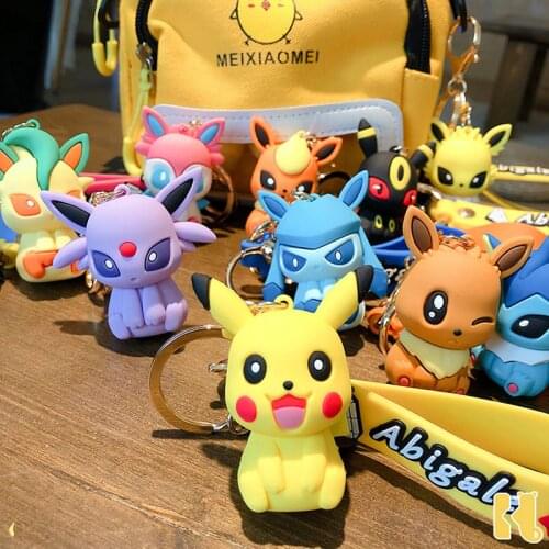 Kawaii Pokemon Pikachu Dolls Keychain PVC Eevee Action Figure Ring TOMY Cartoon Anima Mini Figure Model Children Kids Toys Gift