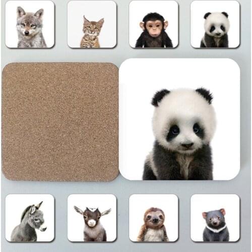 Room decor baby animal wooden coffee cup pad education & office supplies cute panda sloth wolf tea mat party gift for children