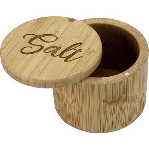 Salt Box, Bamboo Storage Box with Magnetic Swivel Lid, Salt Engraved on Lid Bamboo Salt Keeper Storage Box