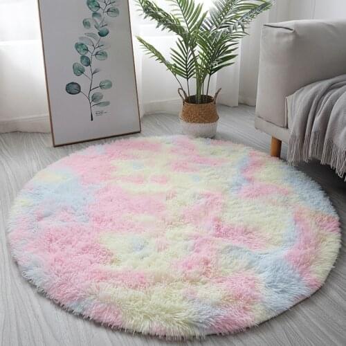 Round Kids Bedroom Carpets Fluffy Long Plush Rugs for Living Room Decor Non-Slip Shaggy Area Rug Kids Baby Crawling Mat