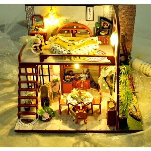 Doll House Furnitures Diy 3D Wooden Store Miniaturas Assemble Dollhouse Toys for Children Birthday Gifts