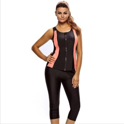 Tank Heart Black Zipper Biquini Plus Size Swimwear Women Tankini Set Sport Two Piece Swimsuit Fashion Stitching Slimmed Vest