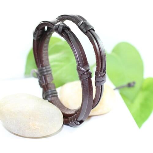 Brown 6Pcs/set Handmade Multilayer Woven Leather Men Bracelets Bangles Vintage Casual Mens Female Jewelry Accessories DX58