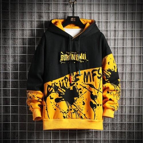 KKSKY Men Fleece Hoodie Sweatshirts Men 2020 Winter Patchwork Oversized Sweatshirt Hip Hop Harajuku Streetwear Hoodie Men Yellow