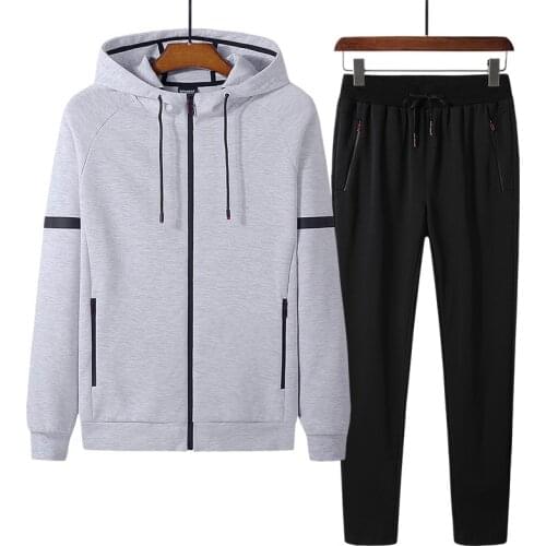 Plus Size Cotton Men Tracksuit Sportswear Autumn Loose Hoodie Jacket Running Jogger Outfit Casual Set Sport Suit Sweatshirt+pant
