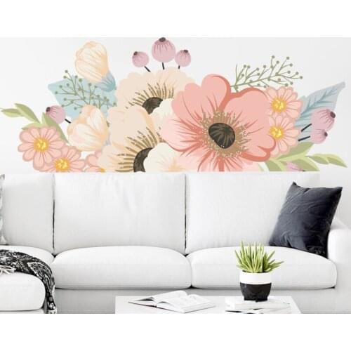 Nordic Style Watercolor Flowers Wall Stickers Living Room Decor Bedroom Sofa Backdrop Decal Home Decoration Accessories