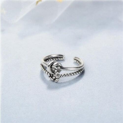 New Retro Thai Silver Woven Twist 925 Sterling Silver Jewelry Personality Double Knotted Temperament Opening Rings SR262