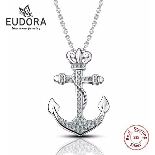 Eudora Real 925 Sterling Silver Jewelry For Women Anchor Crystal Pendant Hot colliers femme bijoux colar feminino Necklace