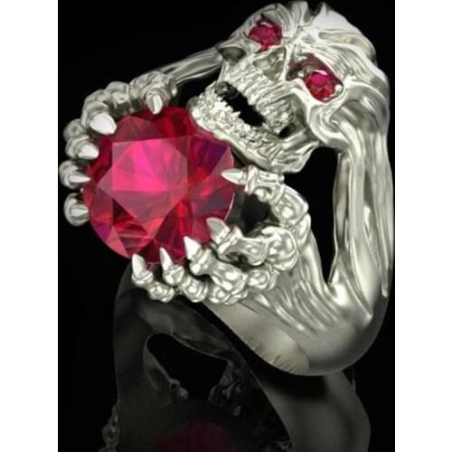 Punk Skull Rings for Men Women Gothic Biker Filled Red Zircon Stone Skeleton Finger Rings Cool Jewelry