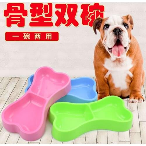 Plastic Dog Bowl for Food Dog Cat Pet Bowl for Dogs Water Dish Cat Bowls Travel Bone Feeder Double Groove