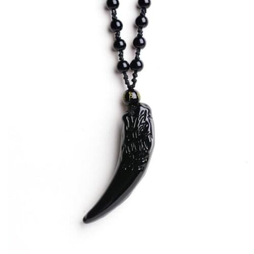 Drop Shipping Black Obsidian Carving Wolf Head Obdidian Amulet pendant free necklace obsidian Blessing Lucky pendant Men Jewelry
