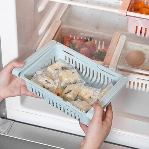 Adjustable Fridge Organizer Kitchen Storage Rack Pull-out Drawers Stretchable Spacer Rack Kitchen Storage Box Tool Supplies