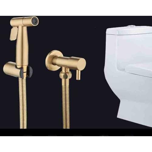 LASO Gold Toilet Hand Held Bidet Spray valve with hose and holder Toilet bidet sprayer set Douche Kit Faucet for Brushed Gold