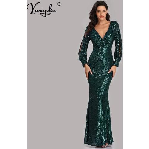 Sexy Long sleeve evening Maxi sequin cocktail prom dresses women casual party dress vintage club outfits bodycon Dress vestidos
