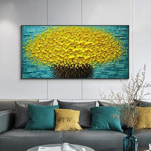 Modern Handpainted Abstract Large Gold Money Tree Flower 3d Oil Painting On Canvas Home Decor Wall Art Picture For Living Room