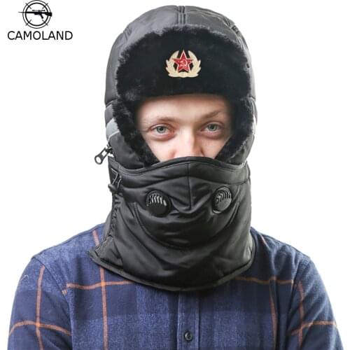 Winter Hat Men Women Bomber Hat with Scarf Anti-haze Russian Ushanka Thermal Trapper Hat Trooper Earflap Snow Ski Balaclava