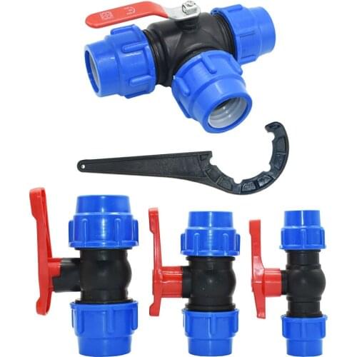 PE 3-Way Fast Connection Pipe Valve Plastic Ball Valve T-Type Water Splitte Internal Diameter 20/25/32/40/50mm Tube Accessories