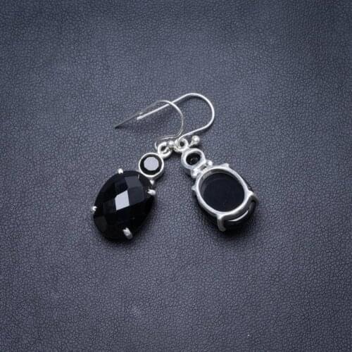 Natural Black Onyx Handmade Unique 925 Sterling Silver Earrings 1.5" Y3627